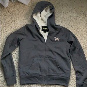 Pink Victoria’s Secret fur-lined sweatshirt